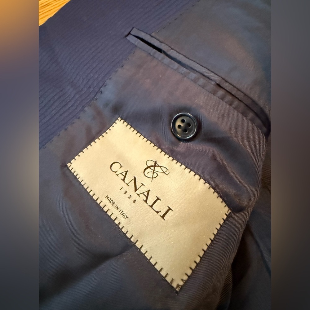 CANALI Travel + Water Resistant Navy Blue Striped Wool Sport Coat Men’s Size 46R - Picture 8 of 15